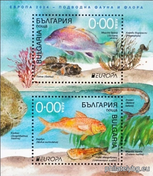 "Europe 2024 - Underwater Fauna and Flora" - two postage stamps in a block and a special postage stamp.