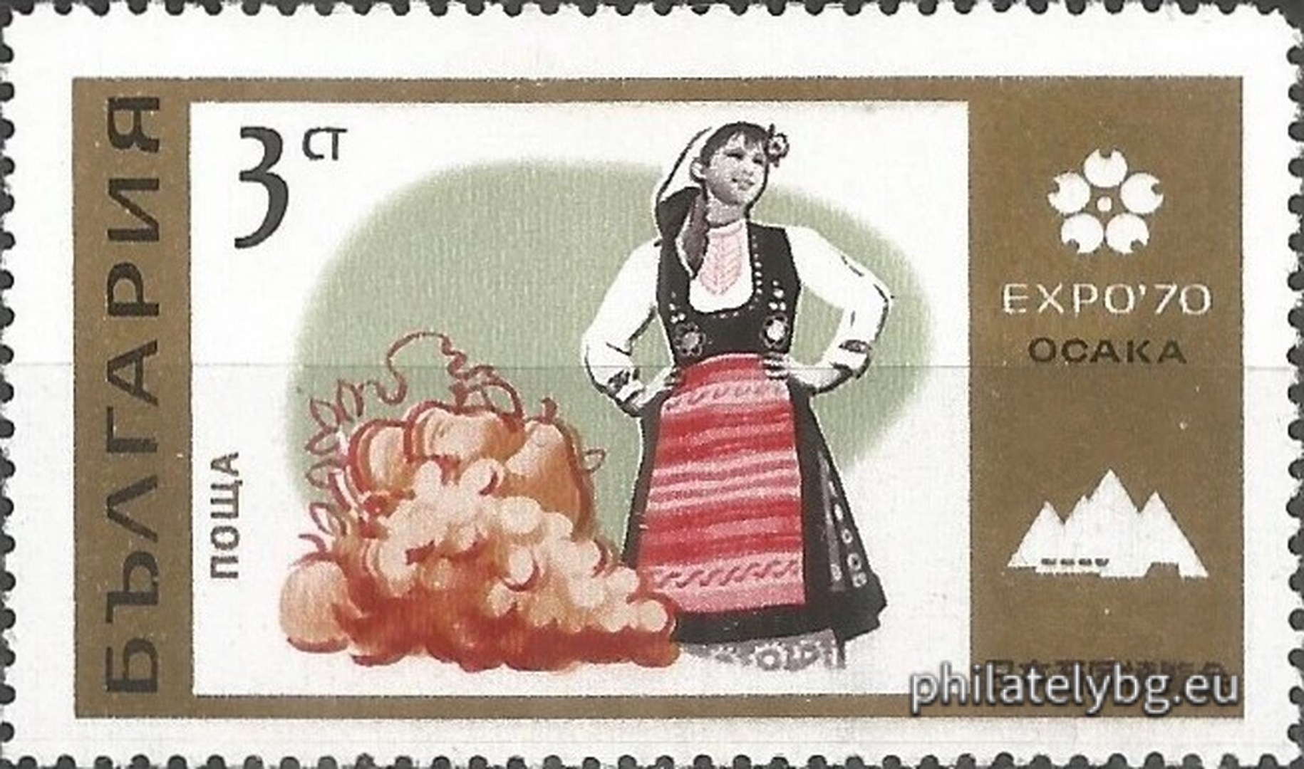 2080 - rose picker and oil-bearing rose; 2081 - folk dance; 2082 - fruit picker; 2083 - folk dance. On all stamps - the emblem of the World Exhibition EXPO 1970 and the silhouette of the Bulgarian pavilion.