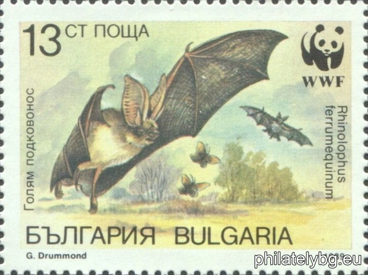 "World Wildlife Fund WWF - bats." - four postage stamps.