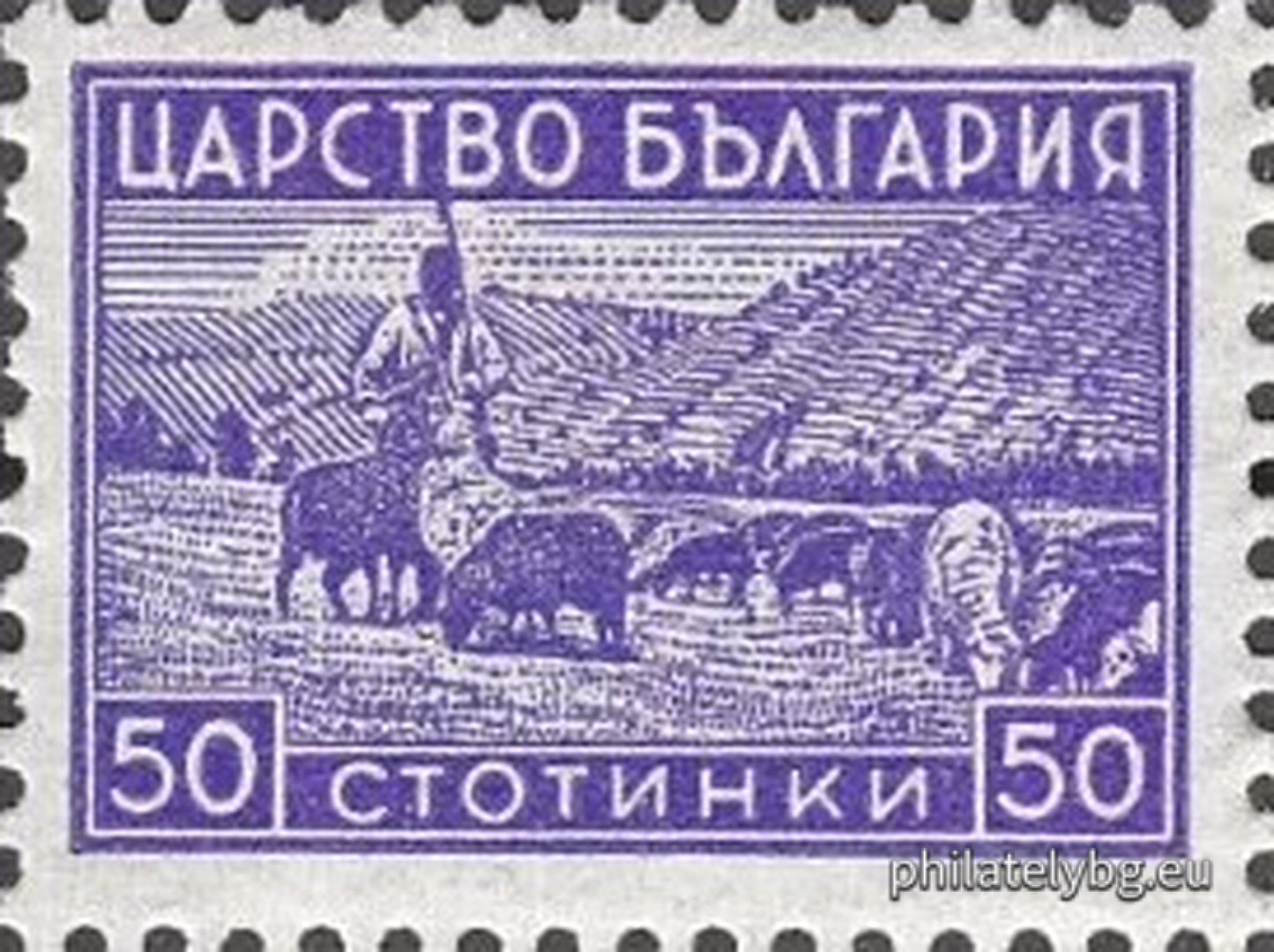 "Regular II - economic propaganda, Tsar Boris III." - five postage stamps. Vertical watermarks.