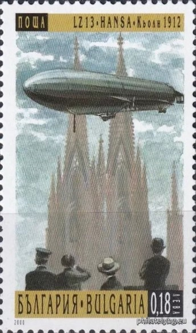 "Airships - 100 years since Count Zeppelins first flight" - four postage stamps and a special postage stamp.