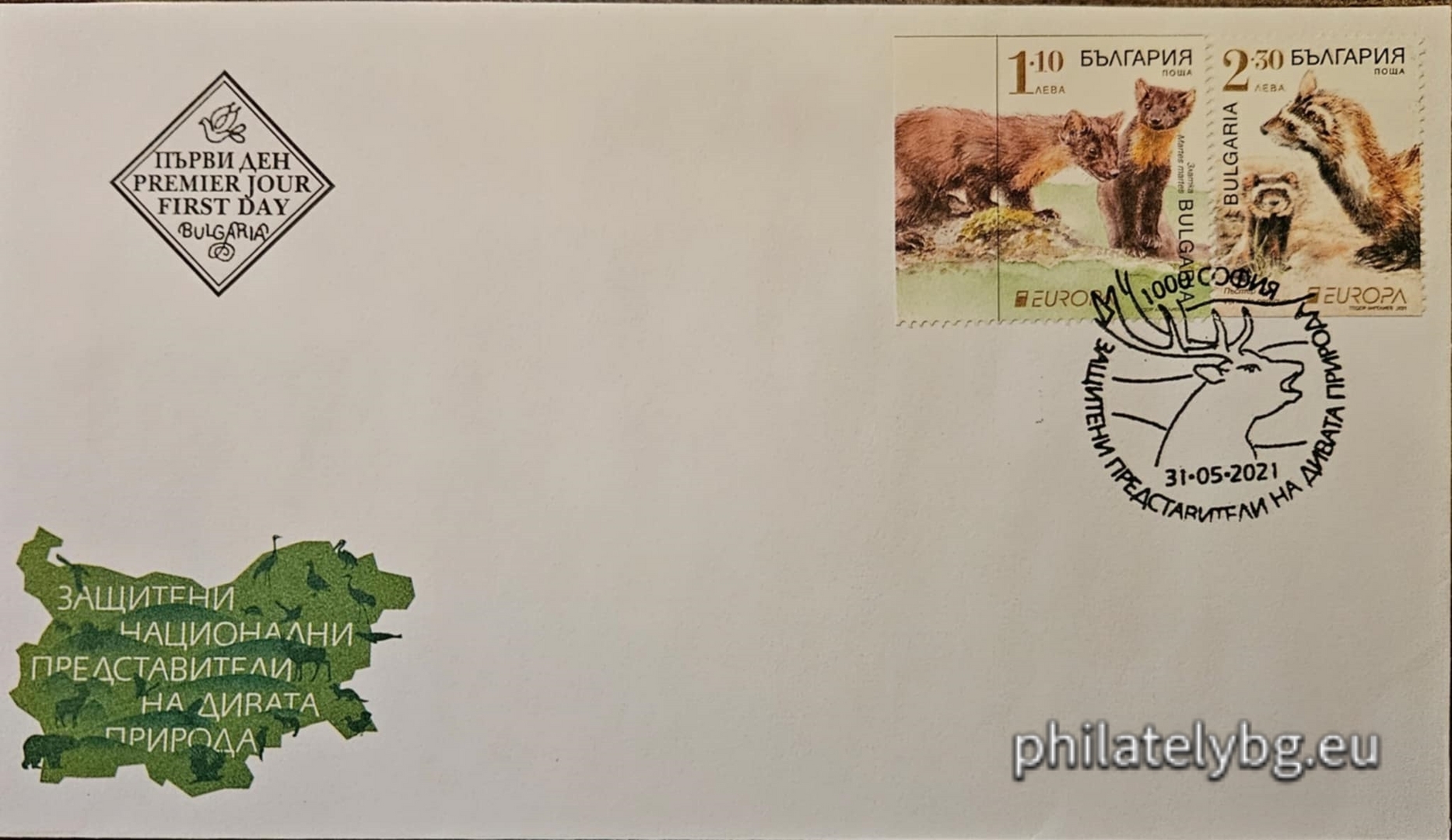 "Europe 2021 - protected national wildlife" - three series of postage stamps with one vignette each inserted into a booklet and a special postmark.