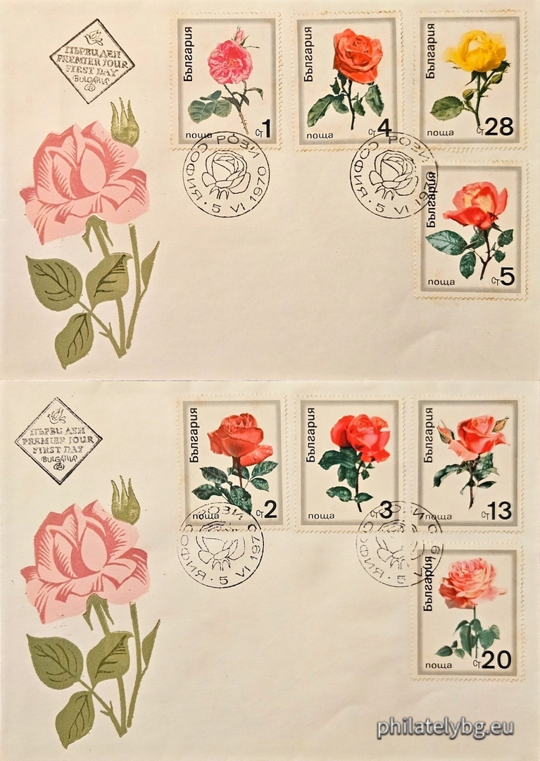 Two first day covers. 2065 - oil-bearing rose; 2066-2072 - various types of ornamental roses.