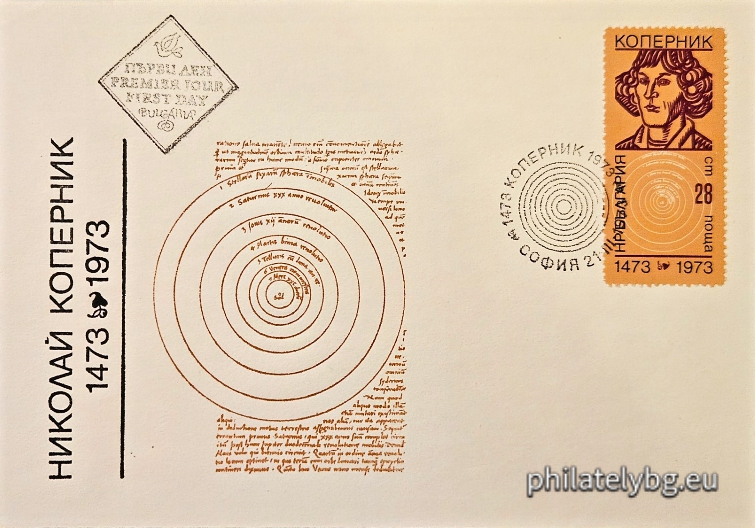 N. Copernicus (Polish astronomer) and diagram of the heliostotinkaric system of the world.