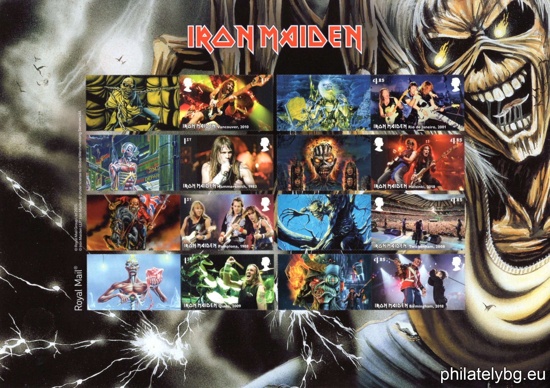 In 2023, the Royal Mail immortalizes rock legends Iron Maiden with a set of 12 special postage stamps